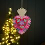 Pink And Red Wood Floral Heart Hanging Decoration, thumbnail 1 of 2