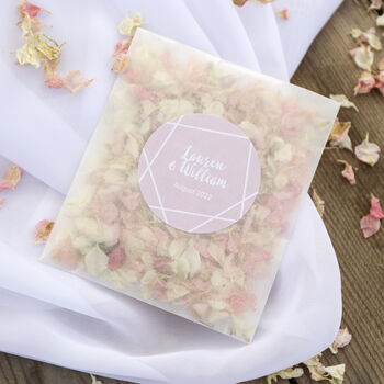 10 Personalised Pink Geometric Wedding Confetti Sachets, 3 of 9