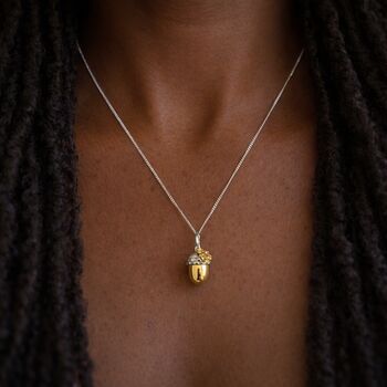 Personalised Sterling Silver And Gold Acorn Pendant Necklace With Leaf, 5 of 11