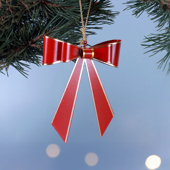 G Decor Red Christmas Bow Hanging Decoration Gold Trim Festive Ribbon Ornament, 3 of 3