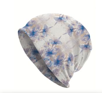 Soft Chemo Headwear Beanie Hat Bandana Lilac Blue Flowers, 2 of 6