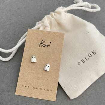 Boo! Halloween Ghost Earrings In Sterling Silver, 2 of 3