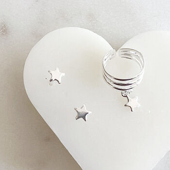 Tiny Stars Studs And Cuff Set In Sterling Silver, 6 of 6