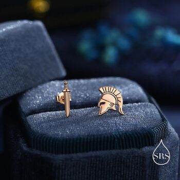 Mismatched Spartan Helmet And Sword Stud Earrings In Sterling Silver, 7 of 12