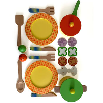 Wooden Toy Kitchen Accessories Cook And Dine Set, 6 of 8