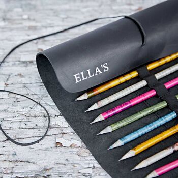 Personalised Buffalo Leather Roll Up Pencil Case, 5 of 11