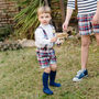 Boys Burgundy And Blue Tartan T Bar Shorts, thumbnail 1 of 3