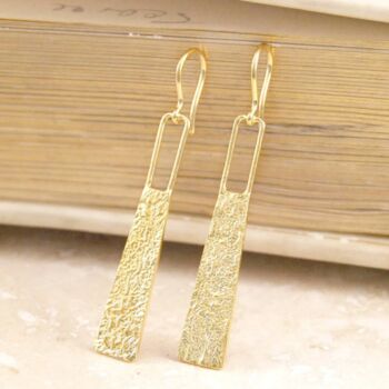 Vintage Hammered Gold Plated Silver Long Drop Earrings, 2 of 7