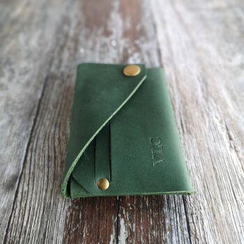 Personalised Green Oiled Leather Wallet, 4 of 8