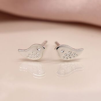 Tiny Sterling Silver Wren Bird Stud Earrings, 2 of 10