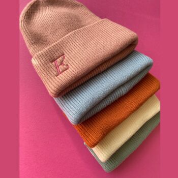 Embroidered Serif Initial Deep Cuff Beanie Hat, 5 of 5