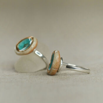 Small Round Emerald Turquoise Lagoon Adjustable Ring, 3 of 3