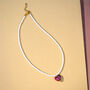 White Seed Bead And Pink Heart Necklace, thumbnail 1 of 3