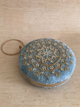 Blue Handcrafted Velvet Clutch Bag, 2 of 10