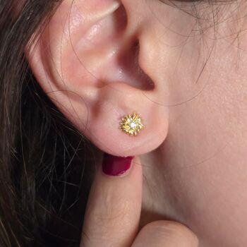 White Topaz April Daisy Gold Plated Stud Earrings, 5 of 5
