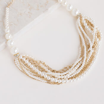 Gold Colour Layered Waterfall Pearl Necklace, 3 of 3