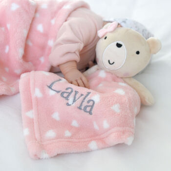 Personalised Pink Bear Hearts Comforter And Blanket Set, 2 of 8