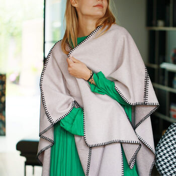Wool Blend Poncho Wrap With Scarf, 5 of 11