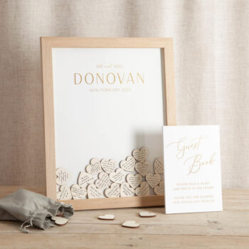 Simple Elegance Foiled Wedding Drop Top Frame Guest Book, 3 of 6