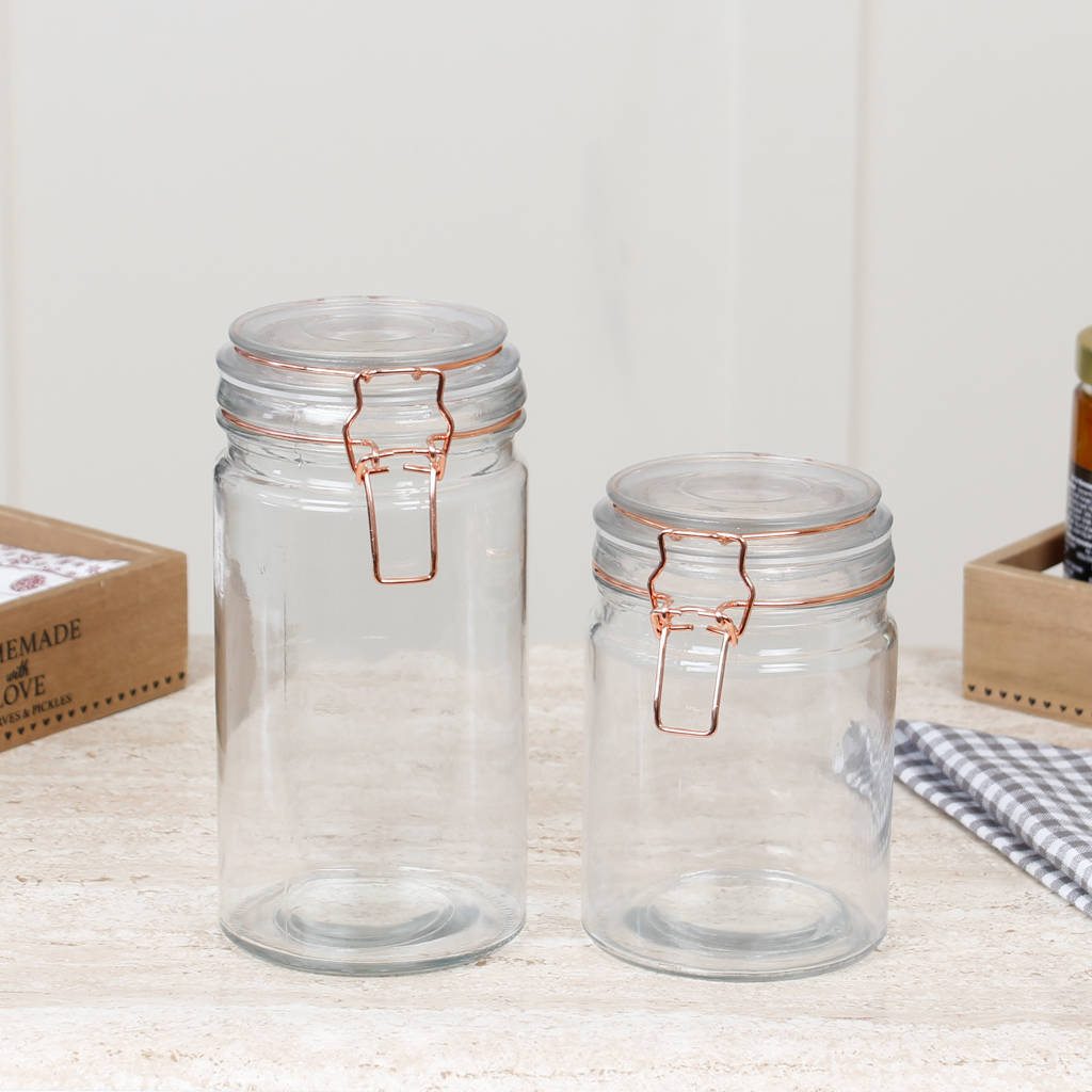 Glass Storage Jar With Copper Clip Lid Selection By Dibor