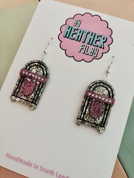 Jukebox Glitter Resin Earrings / Gift For Music Lover / Retro Rockabilly Jewellery / Gift For Dancers And Music Lovers, 4 of 6