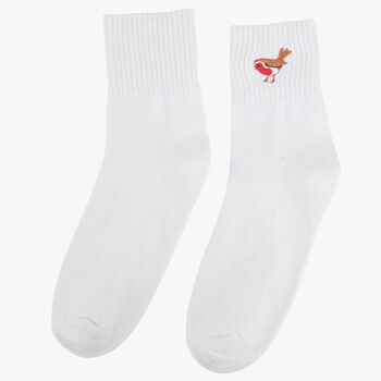 Women's Red Robin Embroidered Christmas Socks Five Pack, 6 of 7