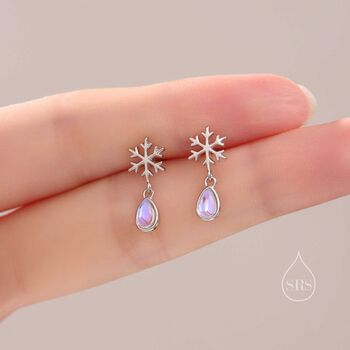 Sterling Silver Snowflake And Moonstone Stud Earrings, 3 of 11