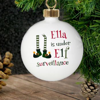 Personalised 'Under Elf Surveillance' Bauble, 2 of 2