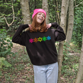 Neon Rainbow Snowflakes Christmas Sweatshirt Jumper, 5 of 6