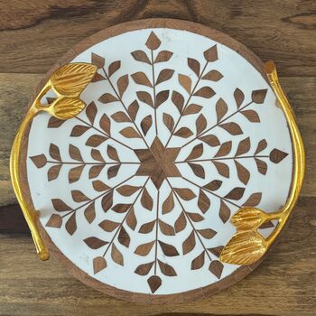 Round Decorative Serving Tray, Inlay Work On Wood, 7 of 12