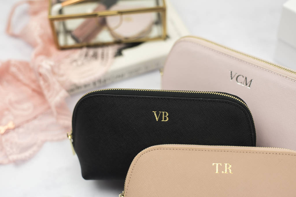 personalised leather cosmetic bag