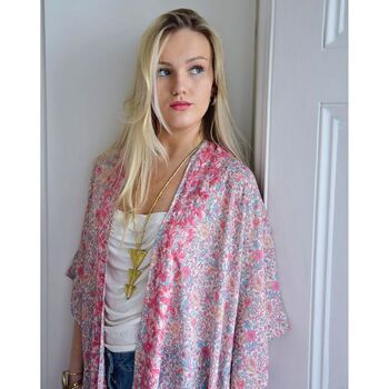 Pastel Floral Viscose Kaftan Jacket With Heavy Pink Ombre Fishbone Embroidery, 2 of 7