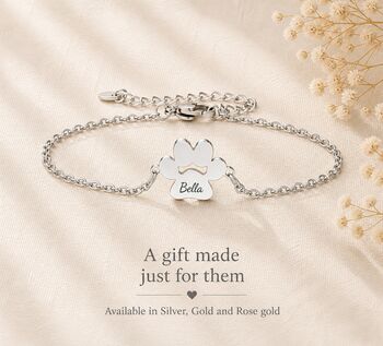 Personalised Dog Paws Print Bracelet Engraved Name, 4 of 10