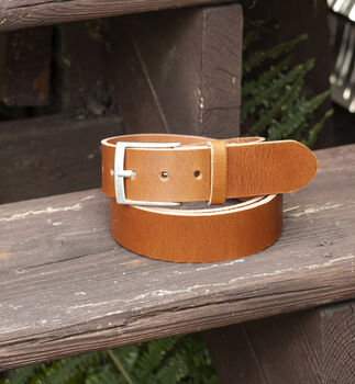 Premium Handmade Tan English Leather Mens Belt, 2 of 5