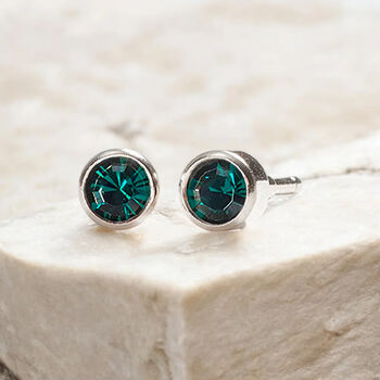 Sterling Silver May Emerald Birthstone Stud Earrings, 3 of 7