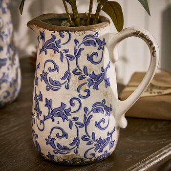 Solene Blue Botanical Pitcher Jug Vase, 3 of 9