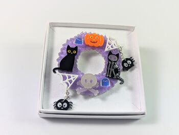 Halloween Fall Wreath Brooch Glow In The Dark Acrylic, 8 of 9