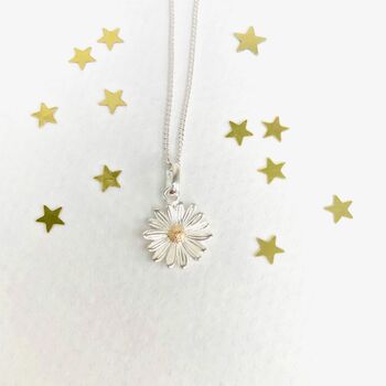 Sterling Silver And 9ct Gold Plated Daisy Necklace, 4 of 5