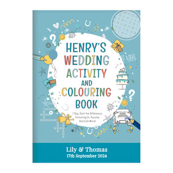 Personalised Blue A4 Wedding Activity And Colouring Book For Kids, 8 of 9