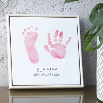 Personalised Baby Handprint And Footprint Framed Tile, 3 of 5