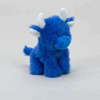 Personalised Mini Dark Blue Collectible Highland Soft Toy Cow, Gift Box, 8 of 11