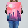 Sunrise City Silhouette Pink Purple Bold Wall Art Print, thumbnail 2 of 6