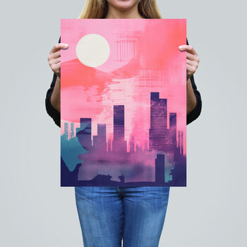 Sunrise City Silhouette Pink Purple Bold Wall Art Print, 2 of 6
