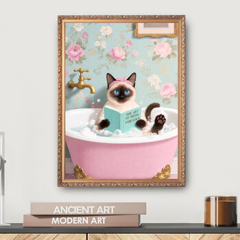Your Own 'Cat In The Bath Reading' Wall Art Print | Customise The Cat And The Book Title, 5 of 6