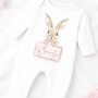 Personalised Bunny Baby Onesie | Custom Name Newborn Outfit | Easter Baby Romper | Neutral Baby Shower Gift, thumbnail 3 of 4
