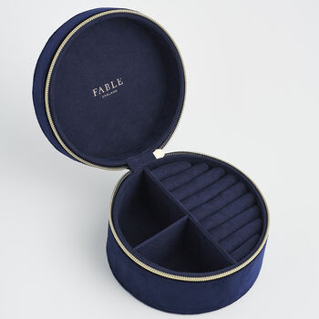 Navy Butterfly Velvet Embroidered Circle Jewellery Box, 4 of 6