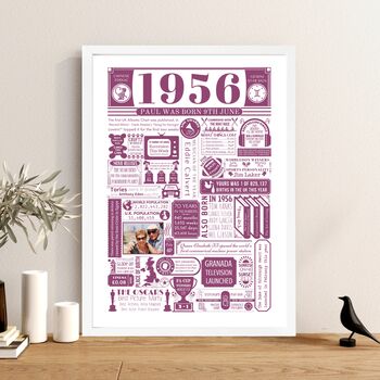 1956 Personalised 70th Birthday Print With Photo, 2 of 8