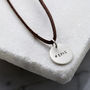 Personalised Men's Silver Disc Necklace On Leather Cord, thumbnail 2 of 7