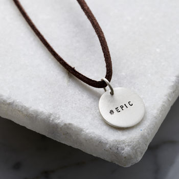 Personalised Men's Silver Disc Necklace On Leather Cord, 2 of 7