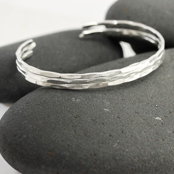 Thin Hammered Cuff Set In Sterling Silver, 5 of 7